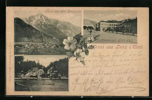 AK Lienz, Panorama, Stadtplatz mit Hotel Post