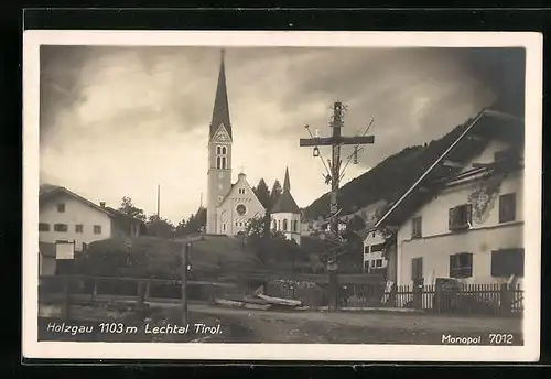 AK Holzgau, Ortspartie mit Kirche