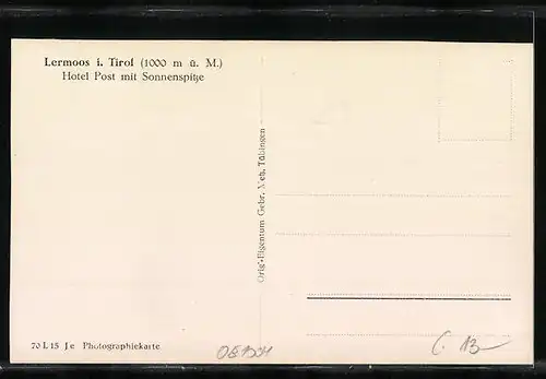 AK Lermoos, Hotel Post mit Sonnenspitze