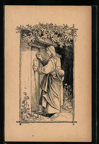 Künstler-AK Ludwig Richter: Anpochender Christus, aus Christenfreude