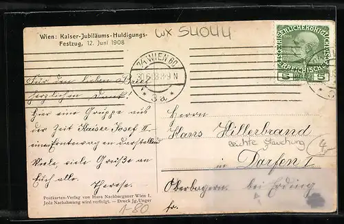 AK Wien, Kaiserhuldigung Festzug 1908, Heuwagen