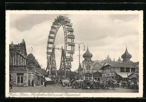 AK Wien, Wiener Prater mit Riesenrad und Hochschaubahn