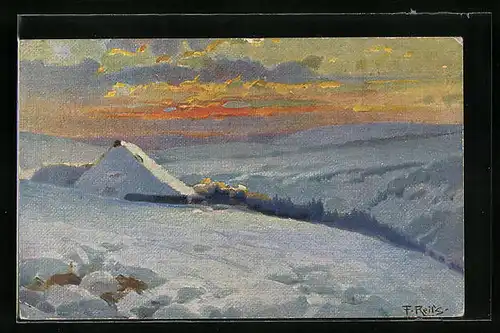 Künstler-AK Fritz Reiss: Winter im Schwarzwald
