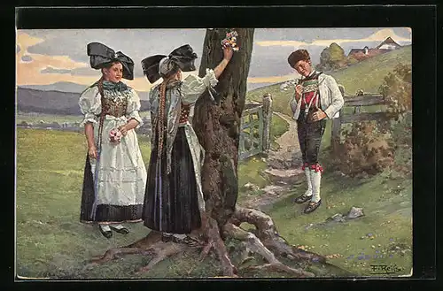 Künstler-AK Fritz Reiss: Schwarzwälder Leben, Schwarzwälder in Tracht