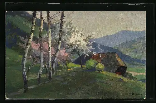 Künstler-AK Fritz Reiss: Frühling im Schwarzwald