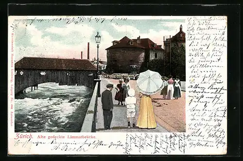 AK Zürich, Alte gedeckte Limmatbrücke