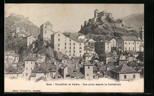 AK Sion, Tourbillon et Valère, Vue prise depuis la Cathédrale