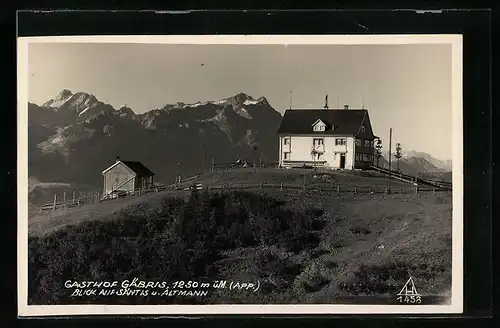 AK Gäbris, Gasthof Gäbris mit Bick auf Säntis und Altmann