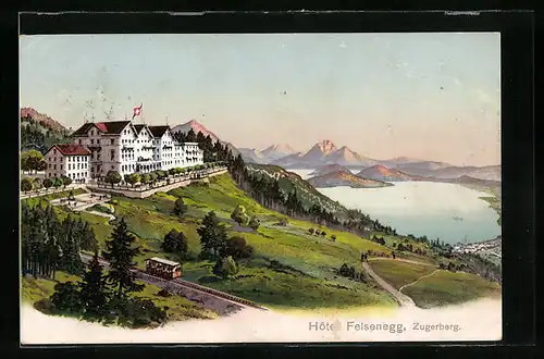 AK Felsenegg, Hotel Felsenegg, Zugerberg mit Bahn