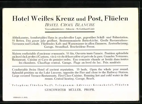 AK Flüelen, Hotel Weisses Kreuz und Post