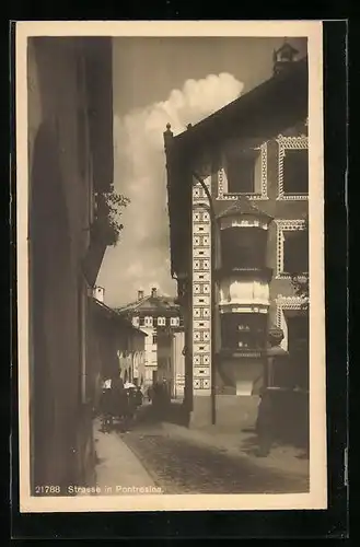 AK Pontresina, Strassenpartie mit Pferdewagen