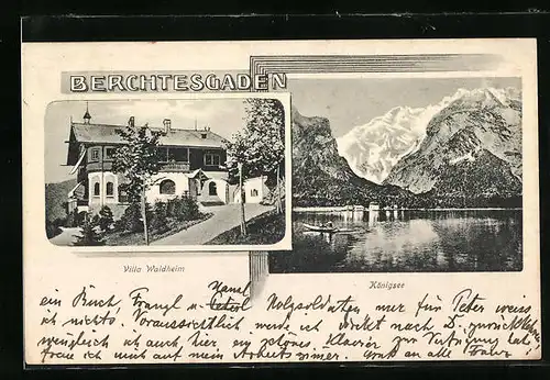 AK Berchtesgaden, Villa Waldheim, Königsee gegen das Gebirge
