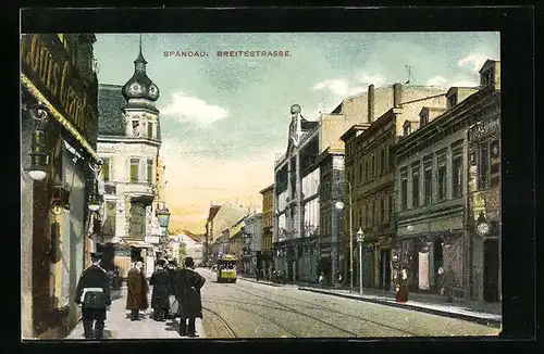 AK Berlin-Spandau, Breitestrasse mit Strassenbahn