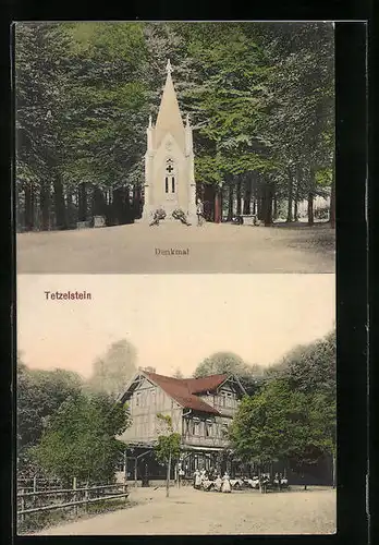 AK Tetzelstein, Gasthaus, Denkmal