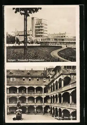 AK Stuttgart, Weissenhof Höhenrestaurant im Bauhausstil, Altes Schloss
