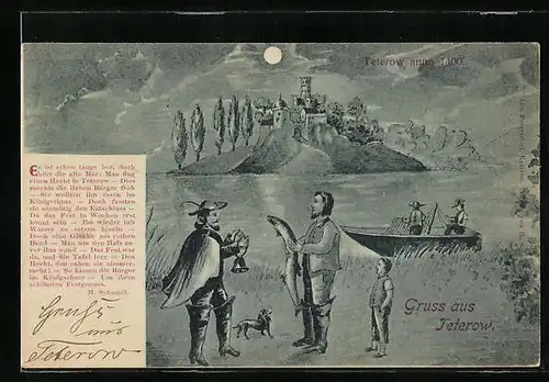 Künstler-AK Teterow, Ortsansicht anno 1400