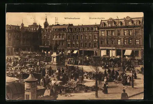 AK Wilhelmshaven, Bismarckplatz mit Marktständen