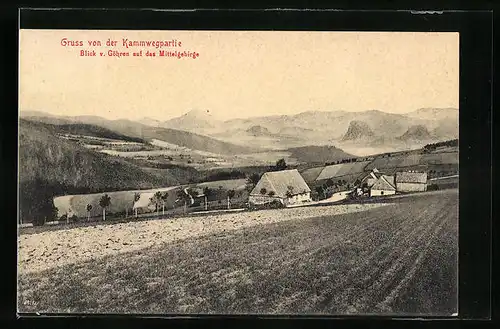 AK Göhren b. Rochlitz, Kammwegpartie, Blick auf das Mittelgebirge