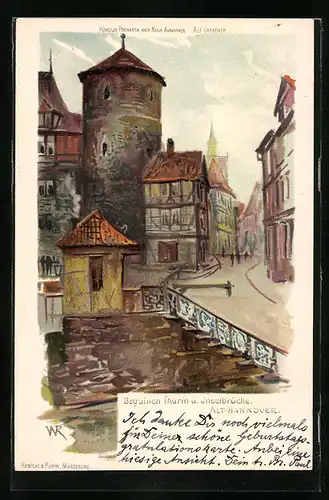 Lithographie Hannover, Beguinen Thurm und Inselbrücke