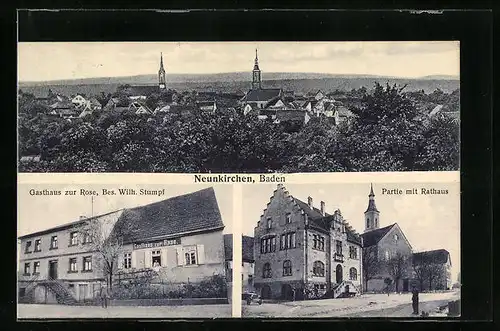 AK Neunkirchen /Baden, Gasthaus zur Rose, Partie mit Rathaus, Teilansicht