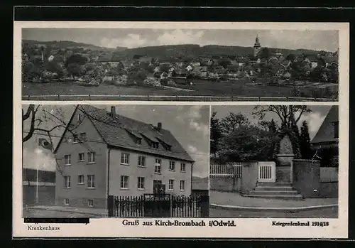 AK Kirch-Brombach i. Odenwld., Teilansicht, Krankenhaus, Kriegerdenkmal 1914-18