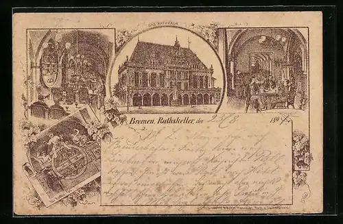 Vorläufer-Lithographie Bremen, Rathskeller, Rathaus 1894
