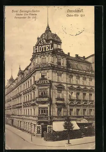 AK Dresden, Hotel Herzogin-Garten in der Ostra-Allee 15b