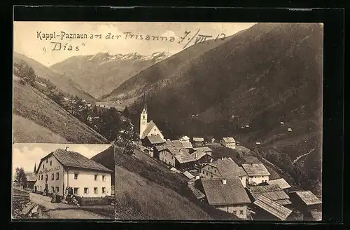 AK Kappl-Paznaun, Ortsansicht mit Gasthaus zum schwarzen Adler