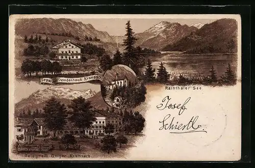 Lithographie Kramsach, Gleichnamiges Fremdenhaus und Hotel, Rainthaler See