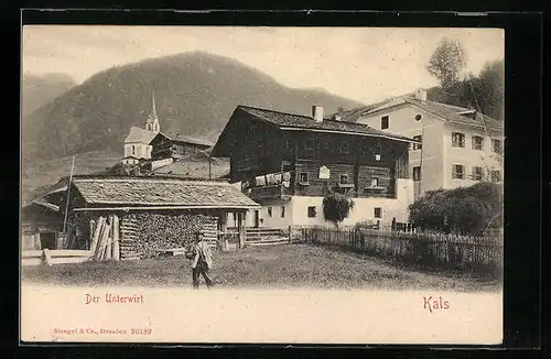 AK Kals, Gasthaus zum Unterwrt mit Blick zur Kirche