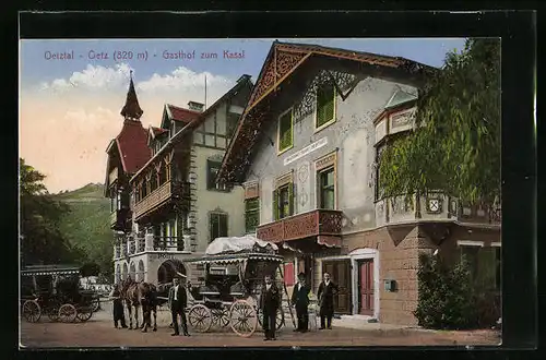 AK Oetz im Oetztal, Gasthof zum Kassl mit Kutsche