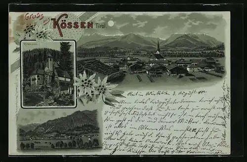 Mondschein-Lithographie Kössen, Teilansichten, Klobenstein