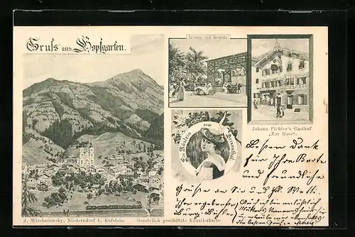 AK Hopfgarten, Gasthof Zur Rose, Terrasse und Veranda, Teilansicht