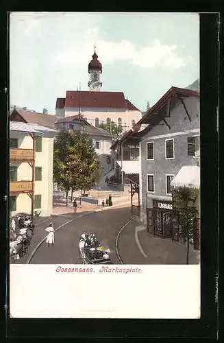 AK Gossensass, Markusplatz mit Blick zur Kirche