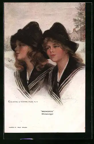 Künstler-AK Philip Boileau: Snowbirds - Zwei junge Mädchen im Schnee