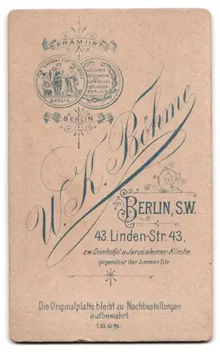 Fotografie W. K. Böhme, Berlin, Linden-Str. 43, Junge Dame im gerüschten Kleid mit Puffärmeln