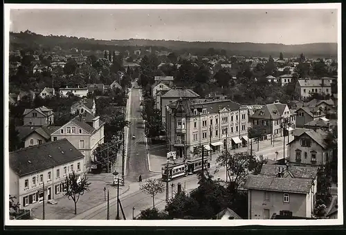 Fotografie Brück & Sohn Meissen, Ansicht Radebeul, Strassenbahn, Geschäfsthaus Carl Fr. Klippstein, Carola-Schlösschen