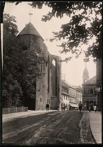Fotografie Brück & Sohn Meissen, Ansicht Grossenhain i. Sa., Strassenpartie an der Klosterruine, Bierstube Rich. Kaules