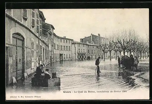 AK Givors, Le Quai du Rhone, inondations 1904, Hochwasser