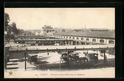 AK Vichy, Perspective de la Gare avec ses Galeries