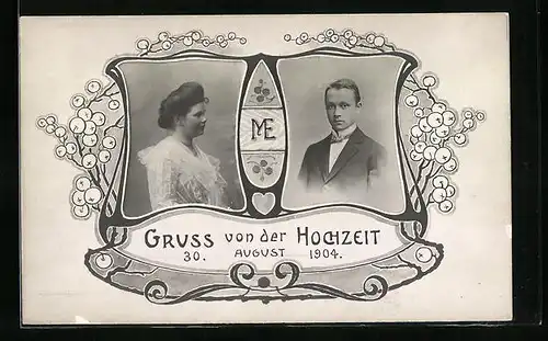 AK Junges Paar bei seiner Hochzeit, 1904