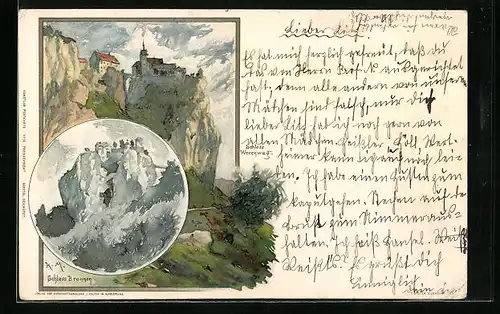 Künstler-AK Karl Mutter: Beuron, Schloss Werenwag, Schloss Brunnen