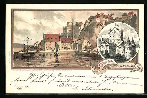 Künstler-AK Karl Mutter: Meersburg, Uferpartie, Blick zum Schloss