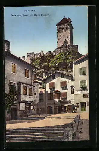 AK Klausen, Strassenpartie mit Blick zur Ruine Branzoll