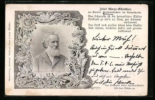 AK Portrait des Tiroler Dichters Josef Mayr-Günther