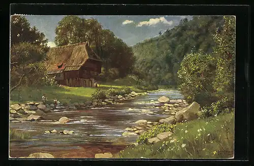 Künstler-AK Heinrich Hoffmann: Schwarzwaldhaus an der Gutach