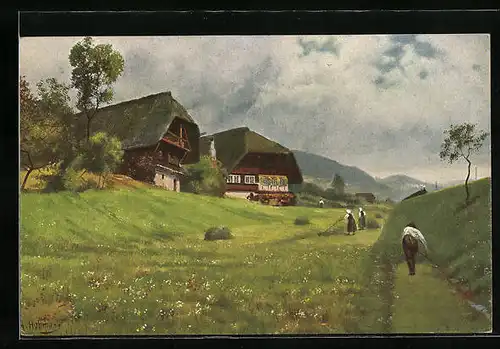 Künstler-AK Heinrich Hoffmann: Partie an der Schwarzwaldbahn