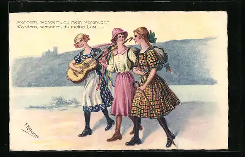 Künstler-AK Friedrich Kaskeline: Wandern, wandern, du mein Vergnügen ...