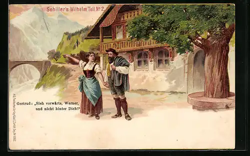 Lithographie Schiller`s Wilhelm Tell Nr. 2: Sieh vorwärts, Werner, und nicht hinter Dich!
