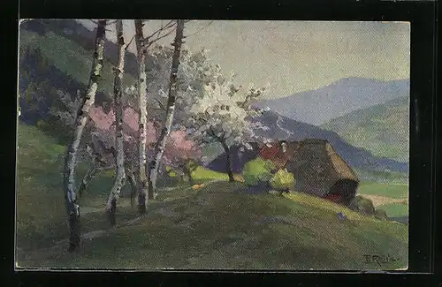 Künstler-AK Fritz Reiss: Frühling im Schwarzwald